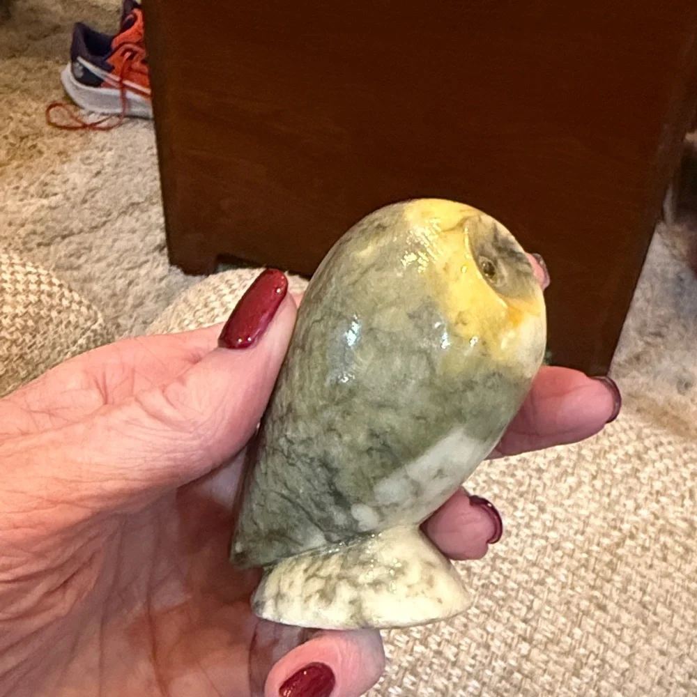Handcrafted Stone Owl Figurine - Yellow and Gray